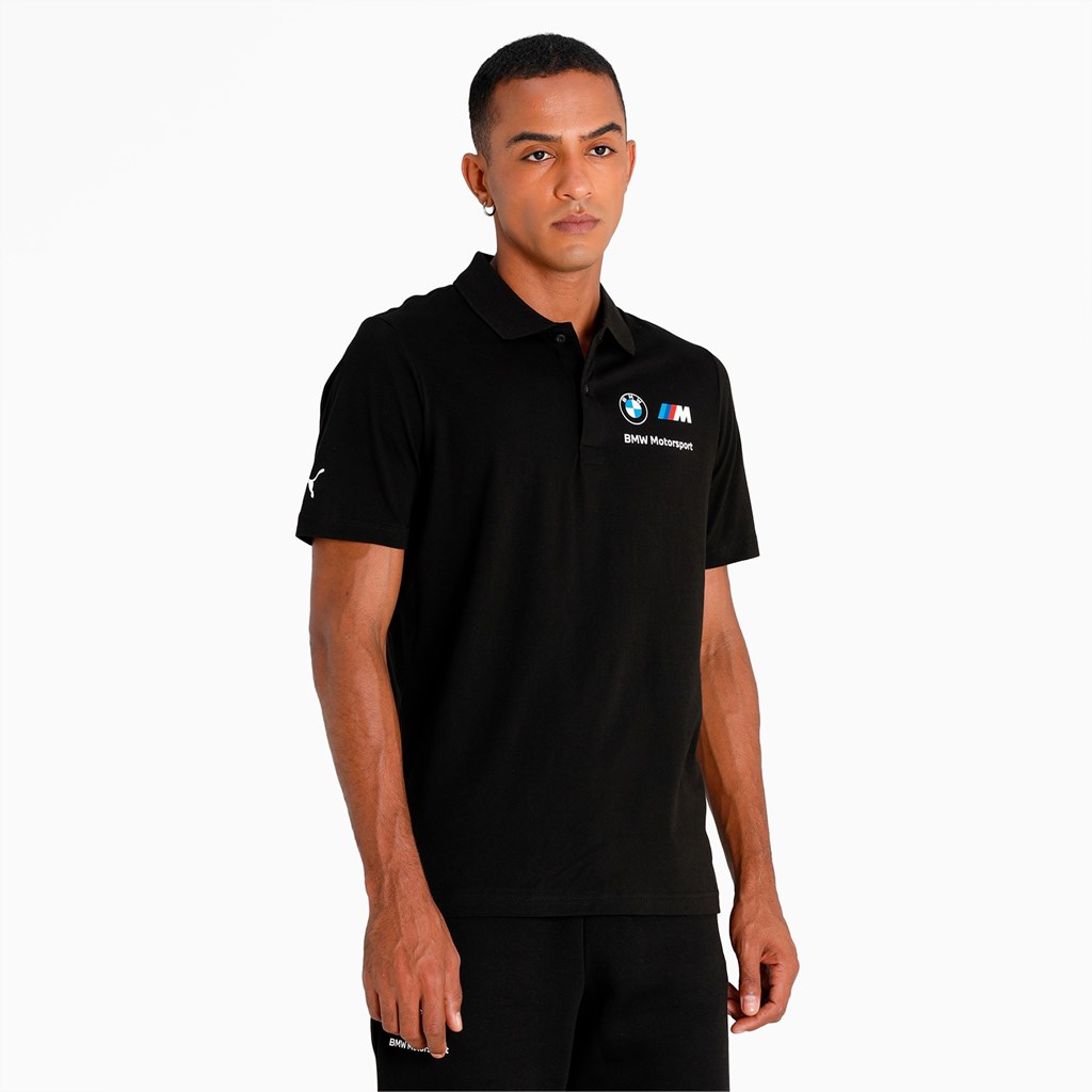 Black Puma BMW M Motorsport Essentials Men\'s Polo Shirt | 5319IWAKM