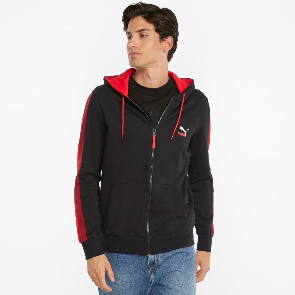 Black Puma CLSX French Terry Full-Zip Men\'s Hoodie | 5974BVLTX