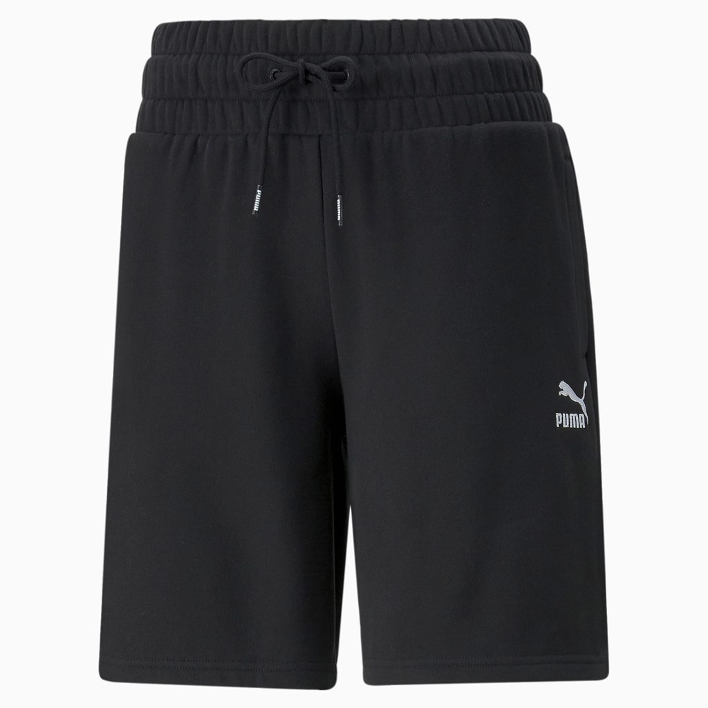 Black Puma Classics High-Waist Women's Shorts | 0974YMEJV