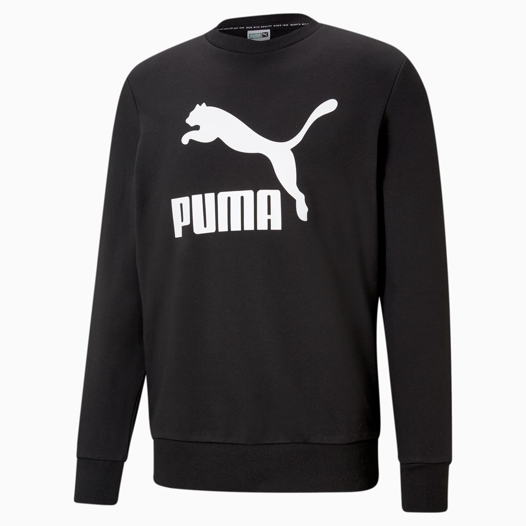 Black Puma Classics Logo Crew Neck Men's Sweatshirt | 4109WRMZT