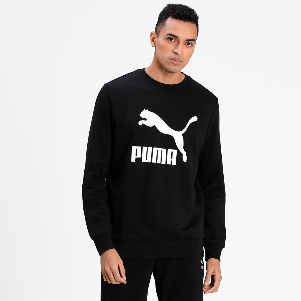 Black Puma Classics Logo Crew Neck Men\'s Sweatshirt | 4109WRMZT