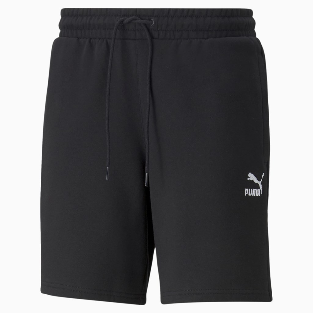 Black Puma Classics Logo French Terry Men's Shorts | 4052MXDVF