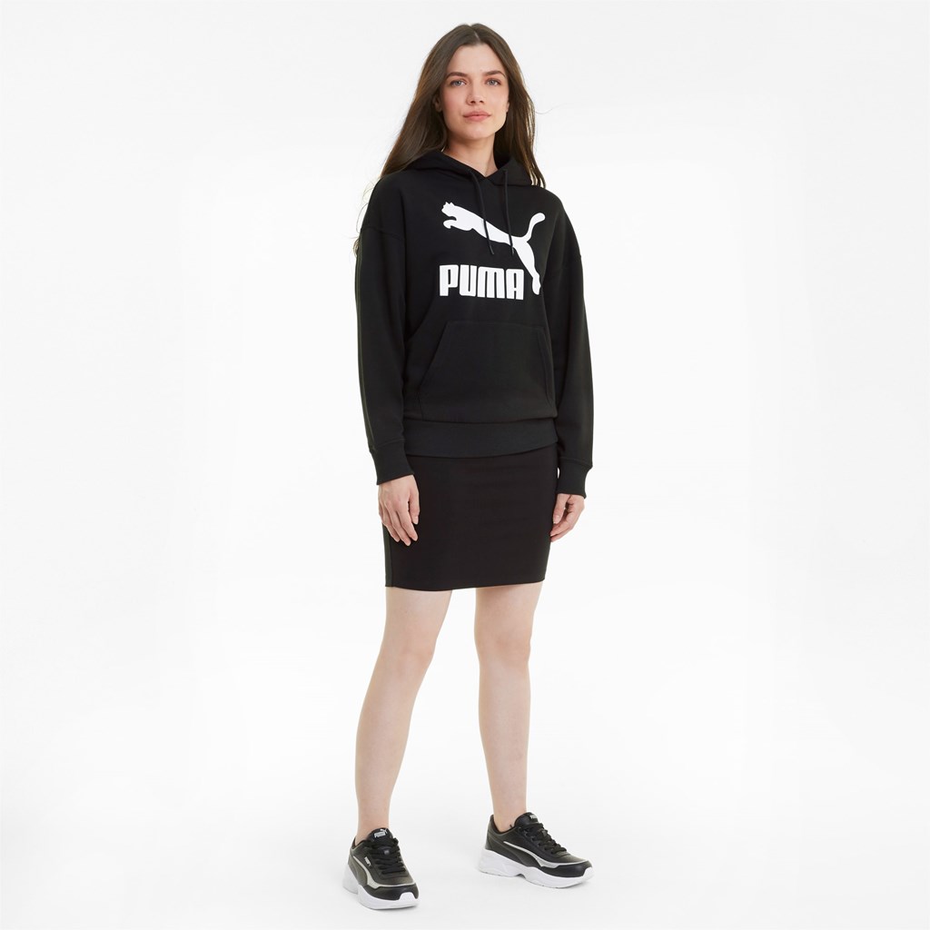 Black Puma Classics Logo Women's Hoodie | 5014LNJMS