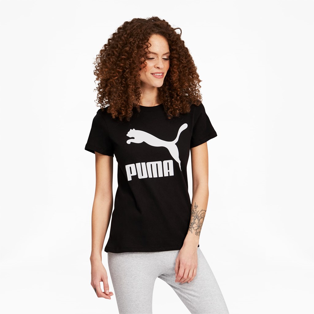 Black Puma Classics Logo Women\'s Tee | 2465NWVKT