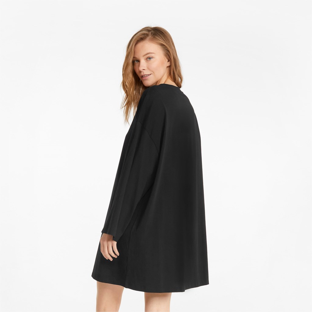 Black Puma Classics Long Sleeve Tee Women's Dress | 5612RQTCV