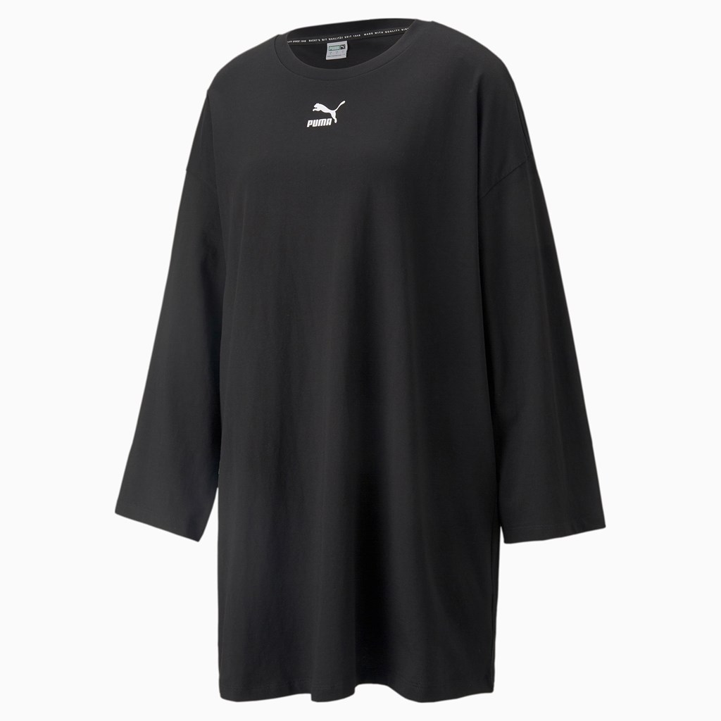 Black Puma Classics Long Sleeve Tee Women's Dress | 5612RQTCV