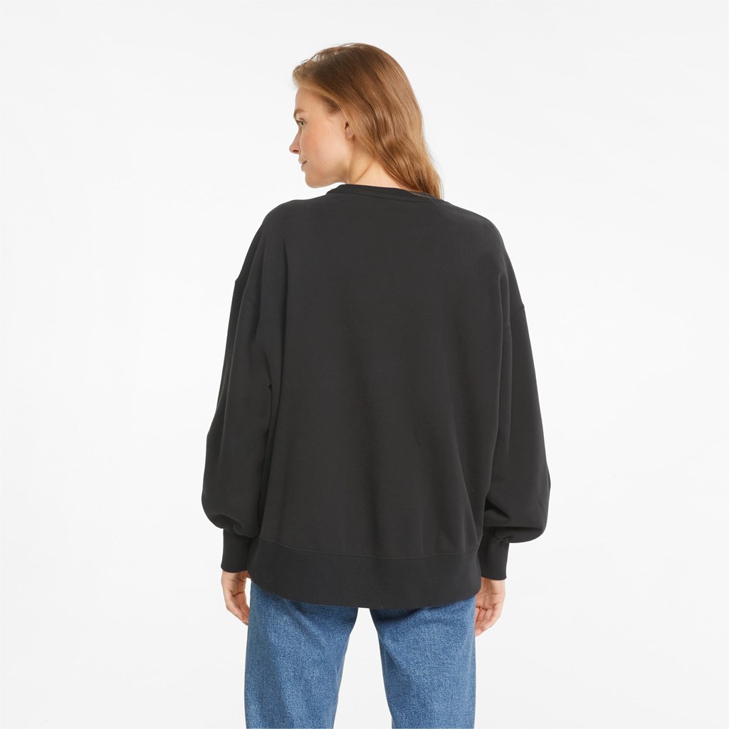 Black Puma Classics Oversized Crew Women's Sweatshirt | 4072KZGWX