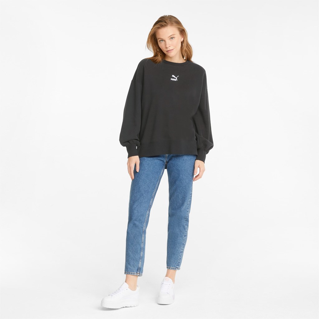 Black Puma Classics Oversized Crew Women's Sweatshirt | 4072KZGWX