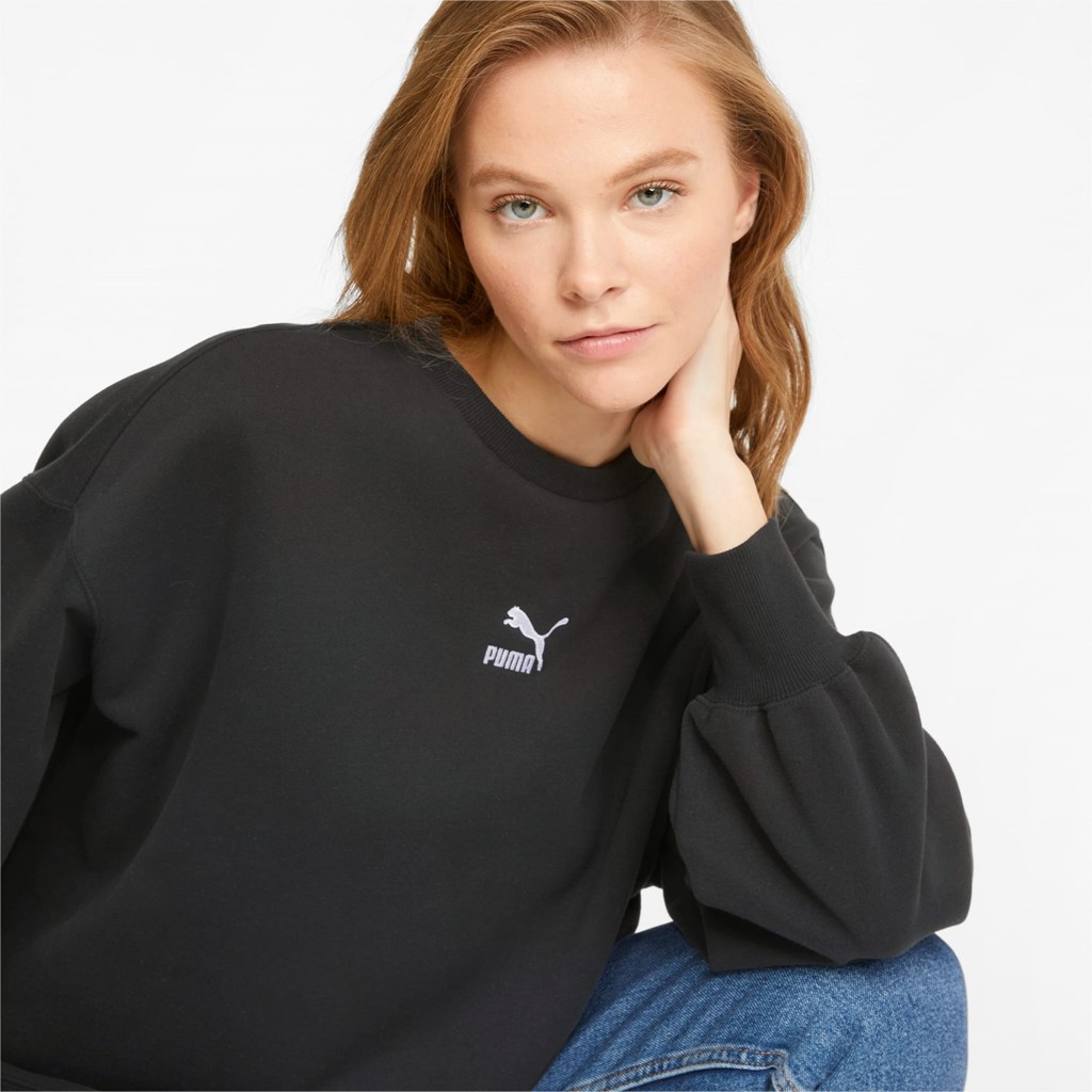 Black Puma Classics Oversized Crew Women's Sweatshirt | 4072KZGWX