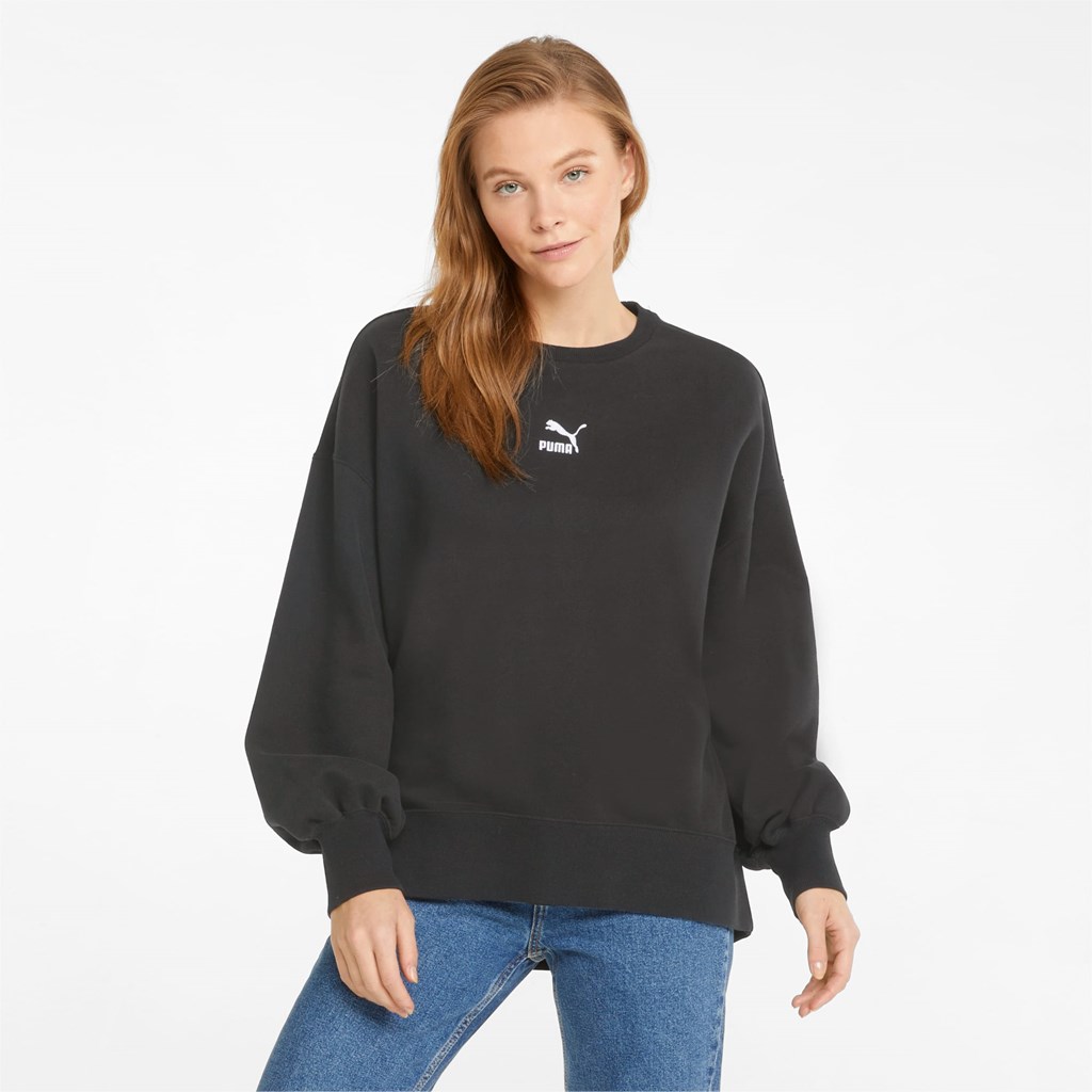 Black Puma Classics Oversized Crew Women\'s Sweatshirt | 4072KZGWX