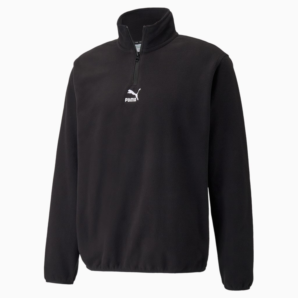 Black Puma Classics Polar Fleece Half-Zip Men's Jacket | 5408PXRGE