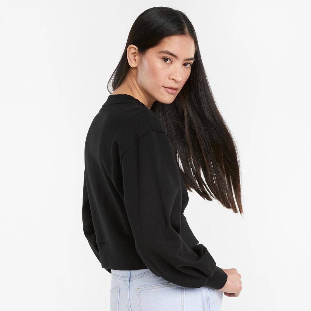 Black Puma Classics Puff Sleeve Crew Neck Women's Sweatshirt | 0172WBGEF