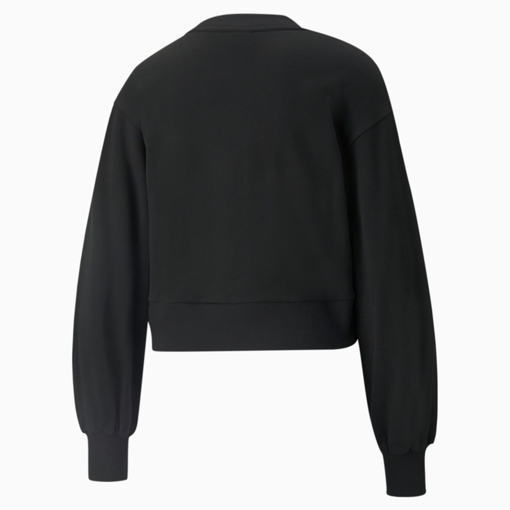 Black Puma Classics Puff Sleeve Crew Neck Women's Sweatshirt | 0172WBGEF