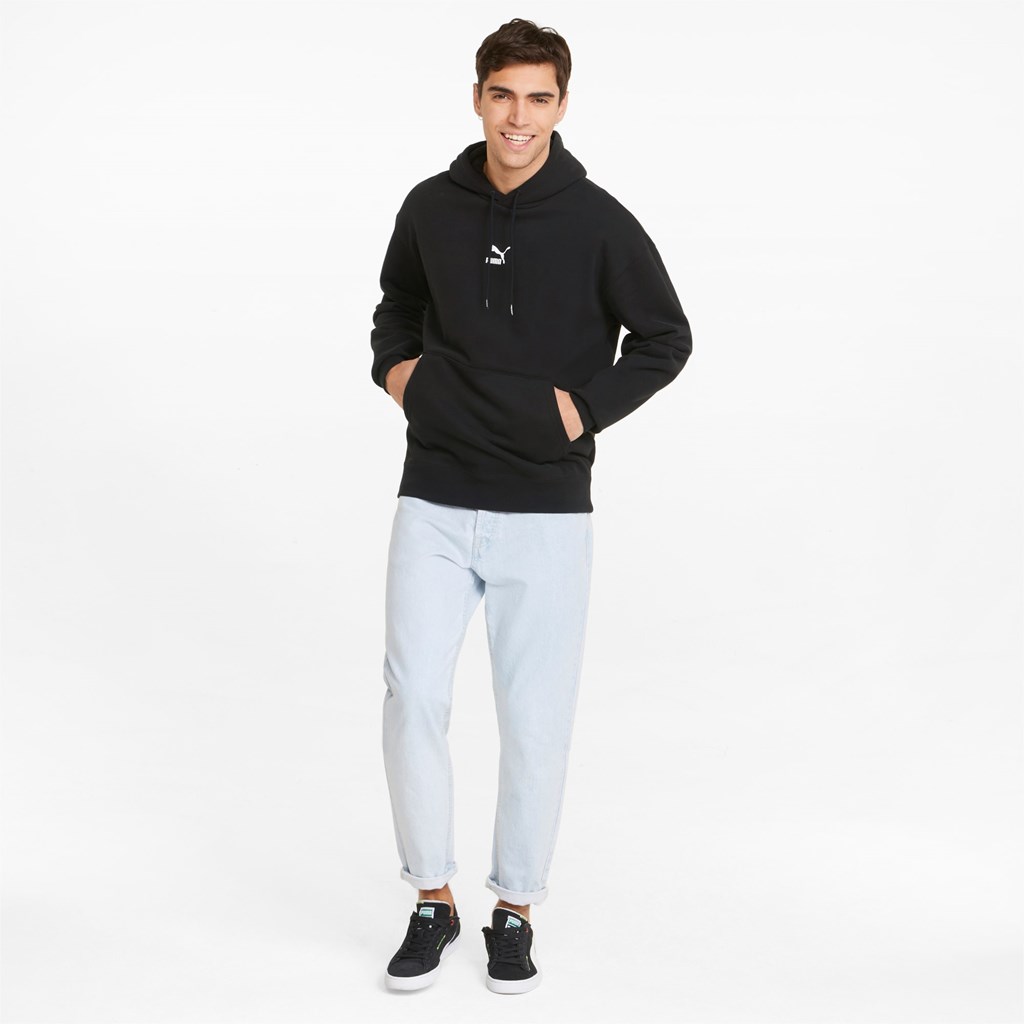 Black Puma Classics Relaxed Men's Hoodie | 6107HGOUY