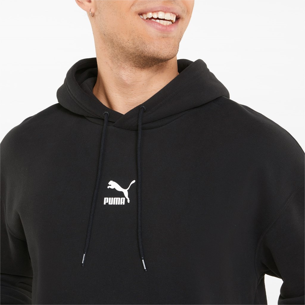 Black Puma Classics Relaxed Men's Hoodie | 6107HGOUY