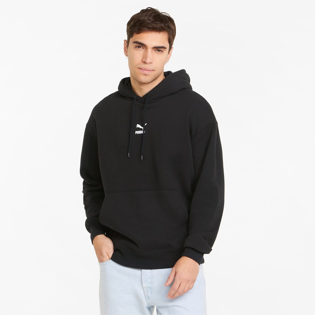 Black Puma Classics Relaxed Men\'s Hoodie | 6107HGOUY