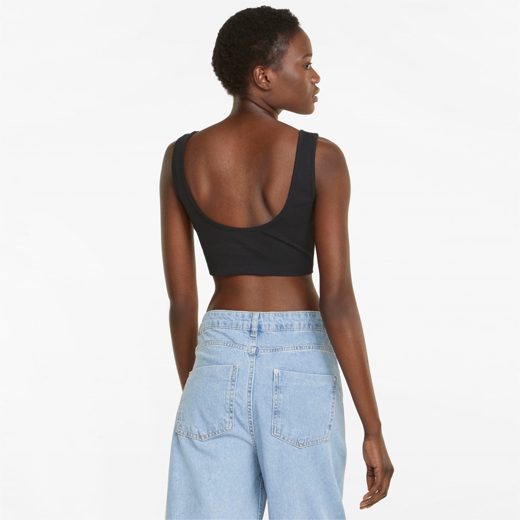 Black Puma Classics Ribbed Crop Women's Top | 6132OAJXL