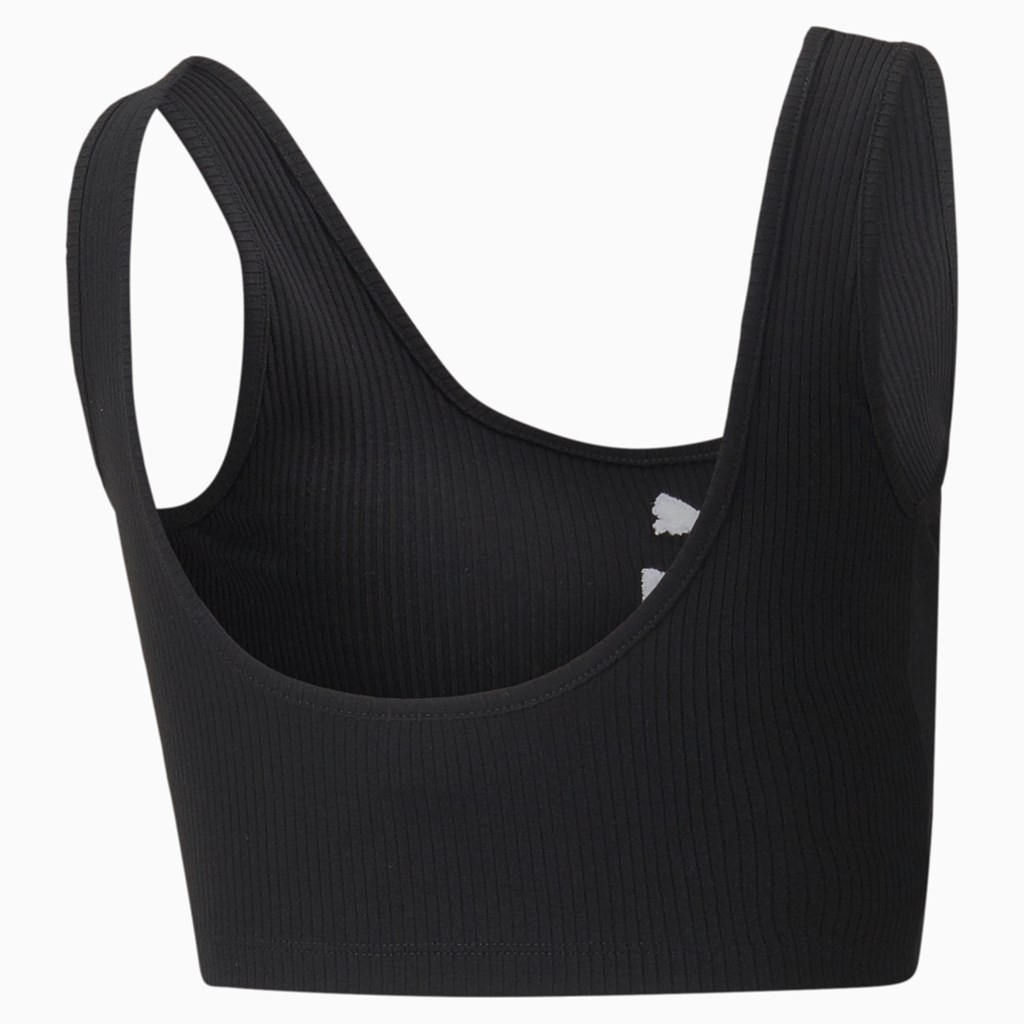 Black Puma Classics Ribbed Crop Women's Top | 6132OAJXL