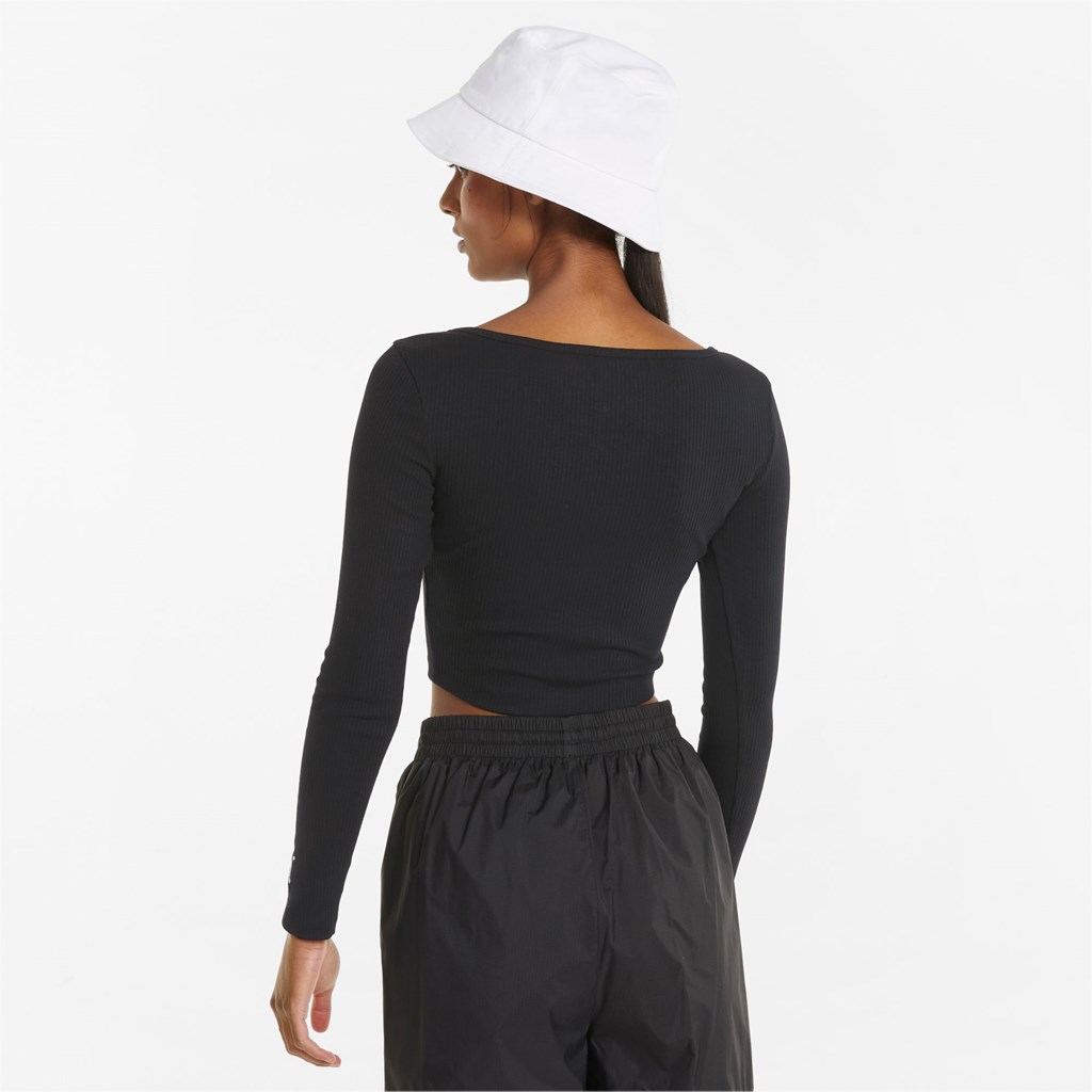 Black Puma Classics Ribbed Long Sleeve Women's Tee | 4287HWMRK