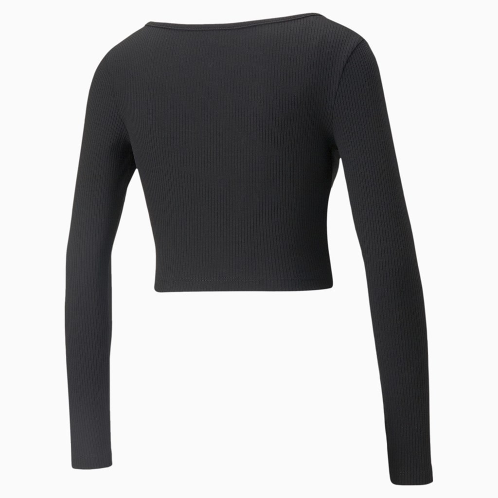 Black Puma Classics Ribbed Long Sleeve Women's Tee | 4287HWMRK