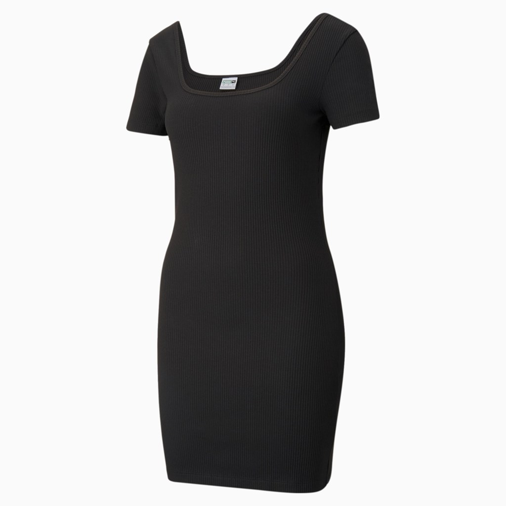 Black Puma Classics Ribbed Women's Dress | 0652MNGRZ