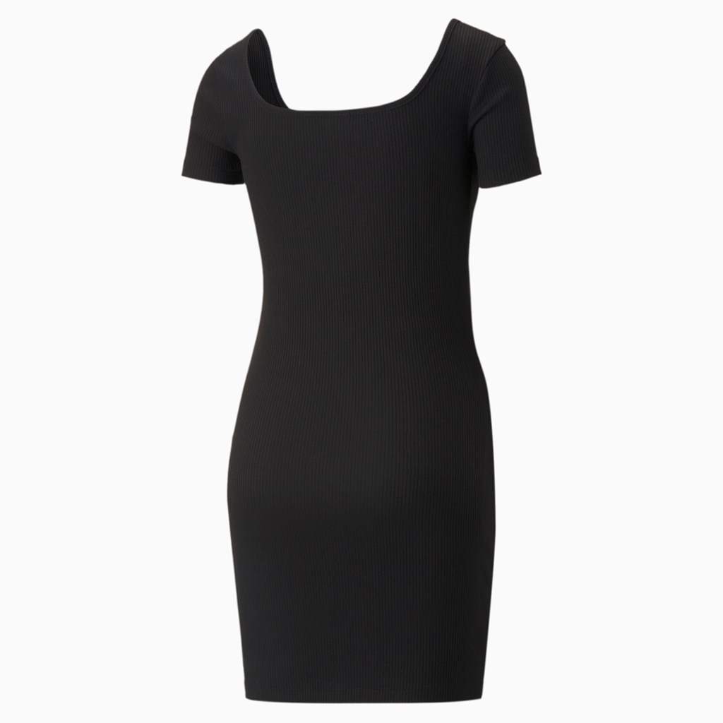 Black Puma Classics Ribbed Women's Dress | 0652MNGRZ