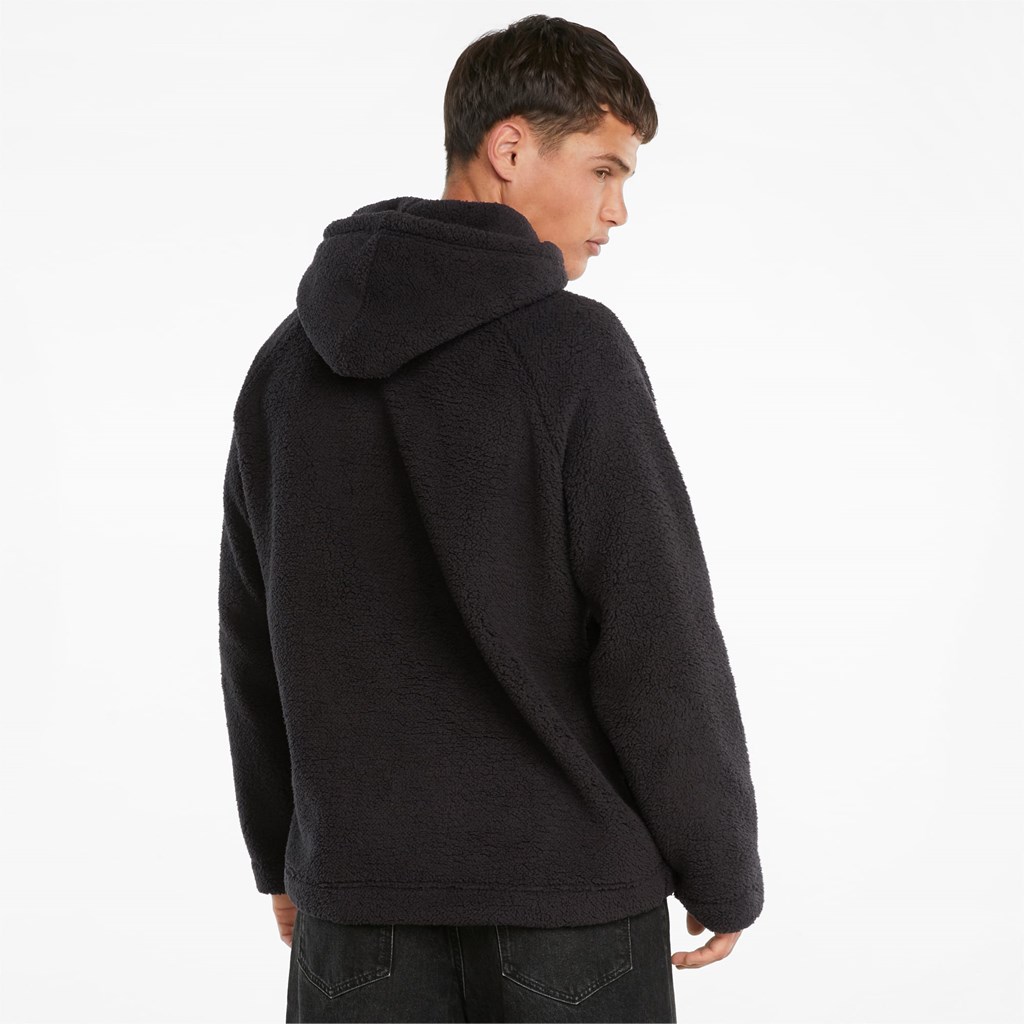 Black Puma Classics Sherpa Men's Hoodie | 6347APDTB