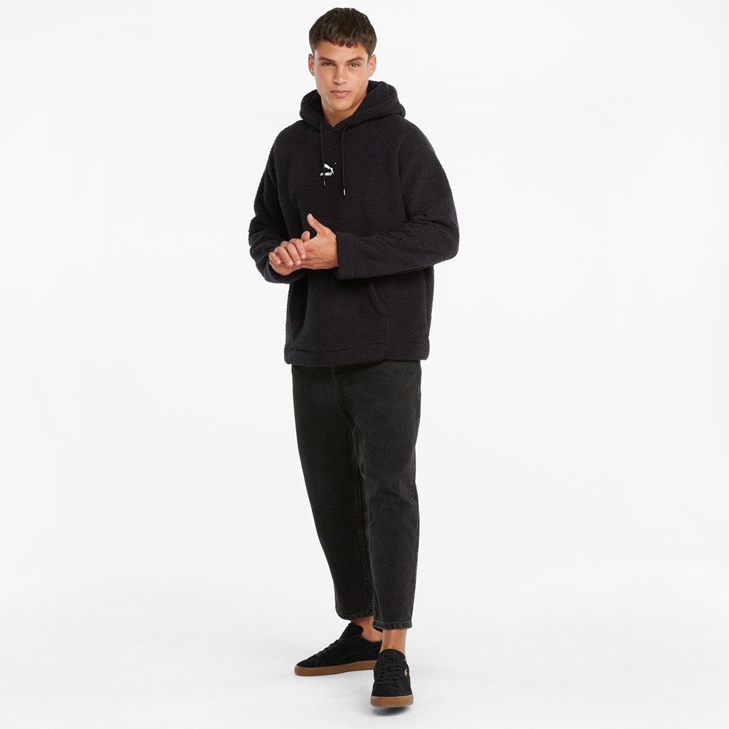 Black Puma Classics Sherpa Men's Hoodie | 6347APDTB