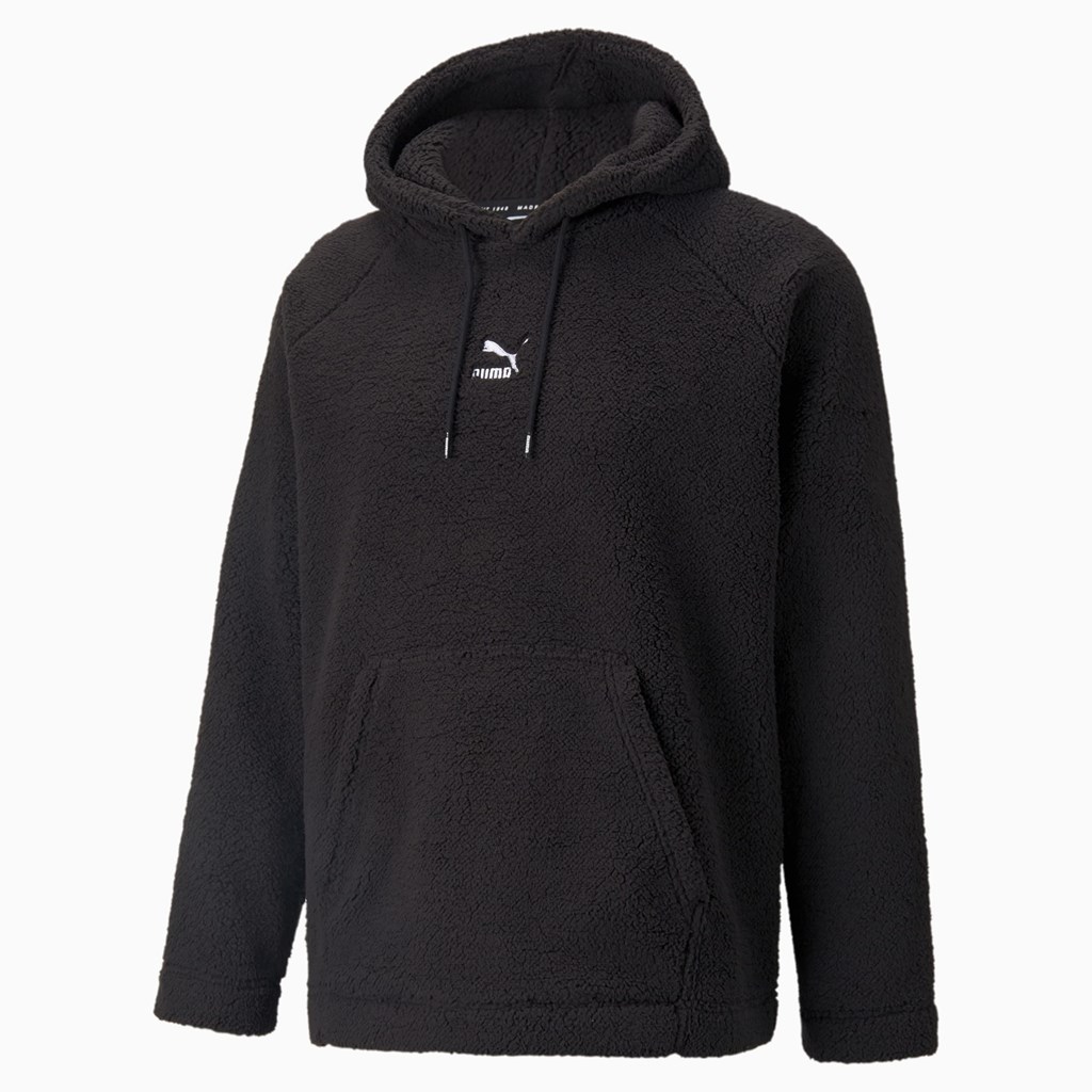 Black Puma Classics Sherpa Men's Hoodie | 6347APDTB