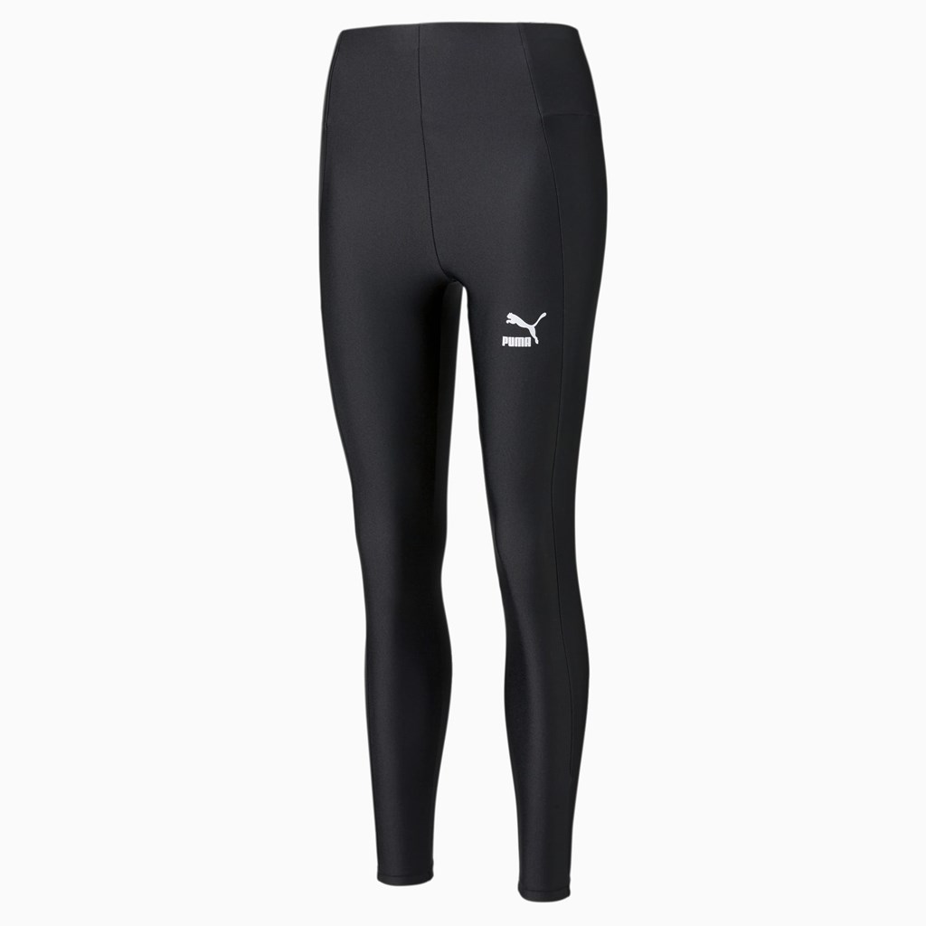 Black Puma Classics Shiny High Women's Leggings | 3124GPOSU