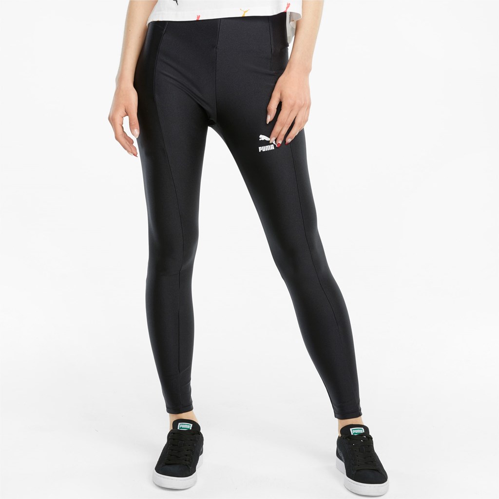 Black Puma Classics Shiny High Women\'s Leggings | 3124GPOSU