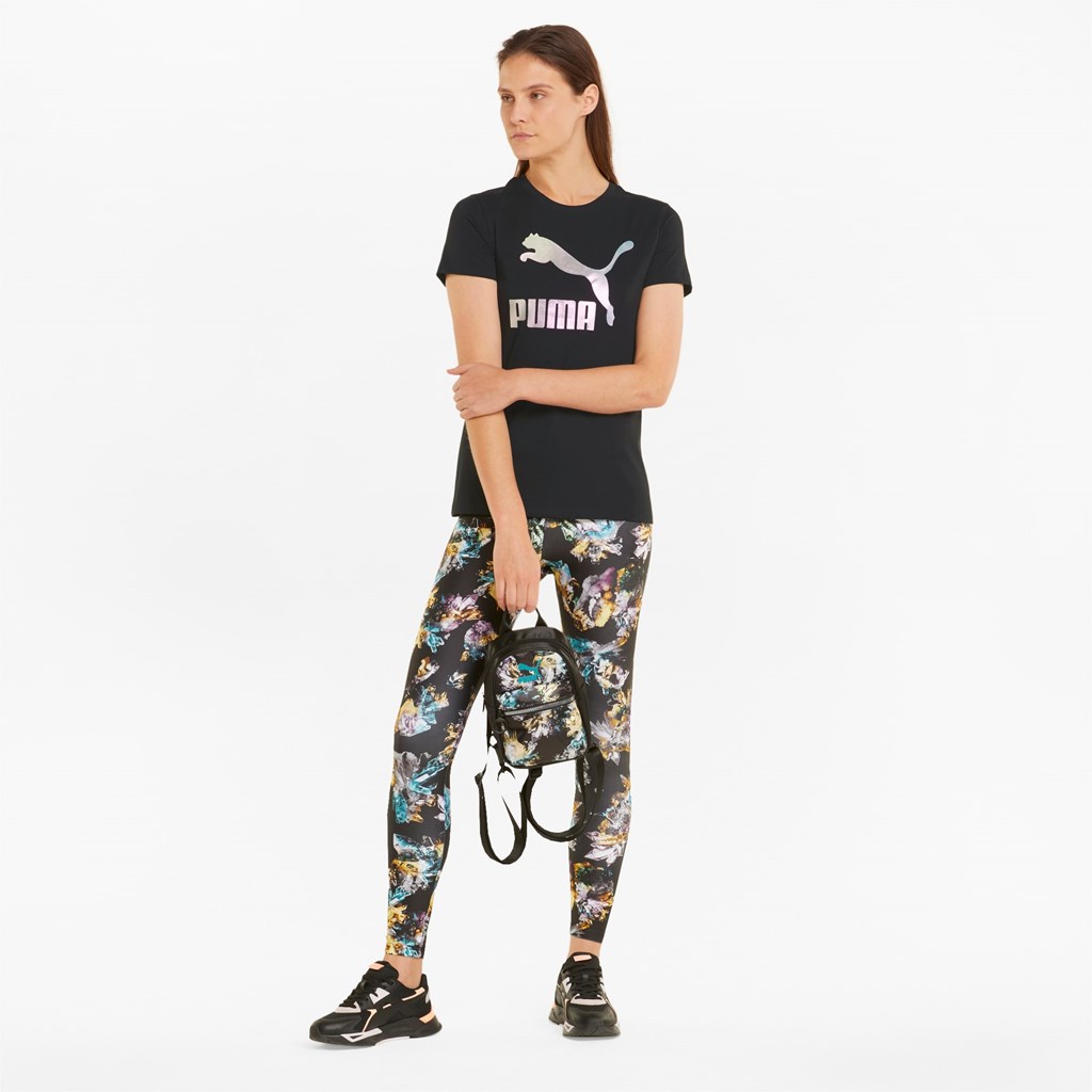 Black Puma Crystal Galaxy Graphic Women's Tee | 2138ZUPCS