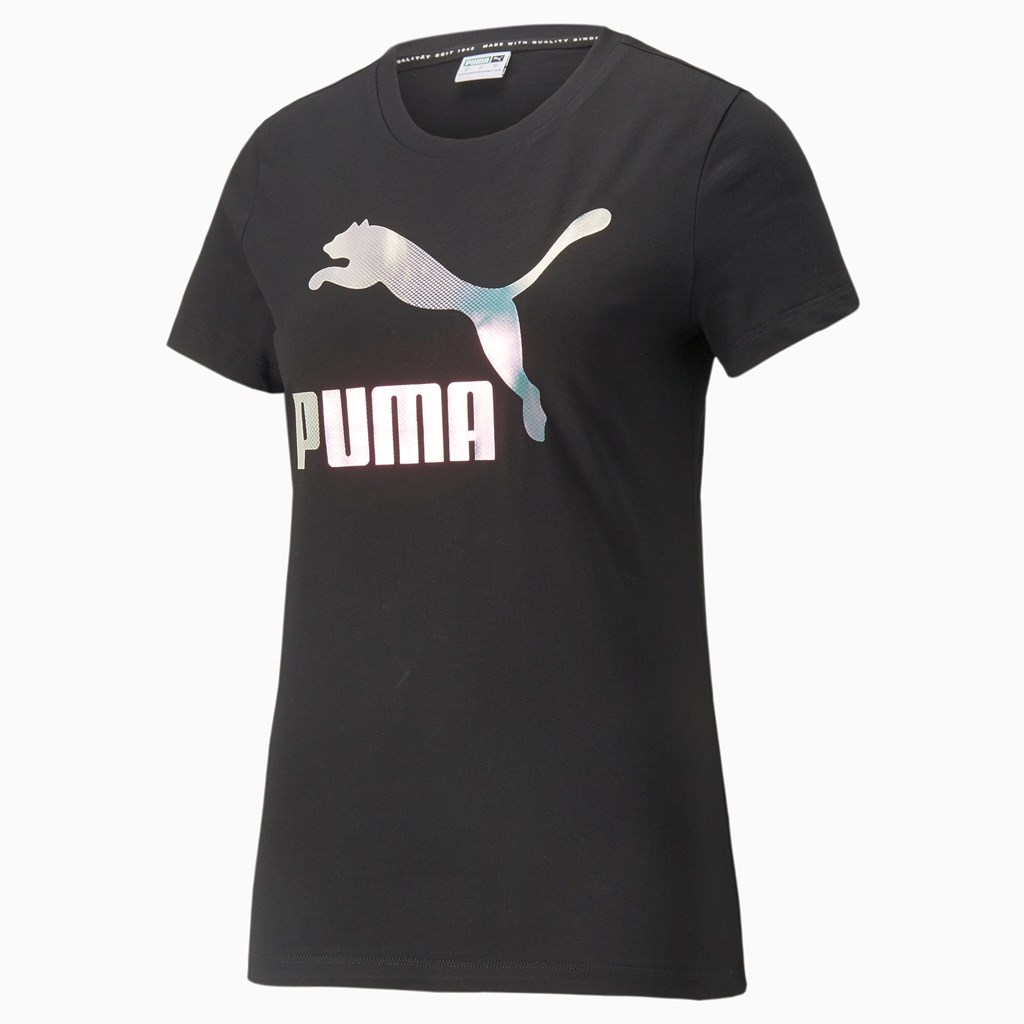 Black Puma Crystal Galaxy Graphic Women's Tee | 2138ZUPCS