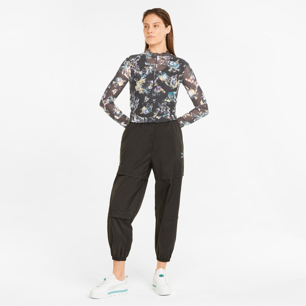 Black Puma Crystal Galaxy Printed Long Sleeve Fitted Women's Tee | 1236FIOJX