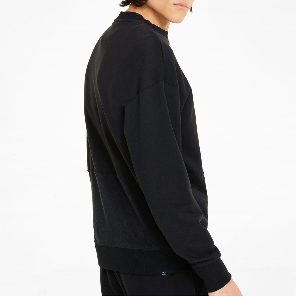 Black Puma Downtown Crew Neck Men's Sweatshirt | 1479PAUXF