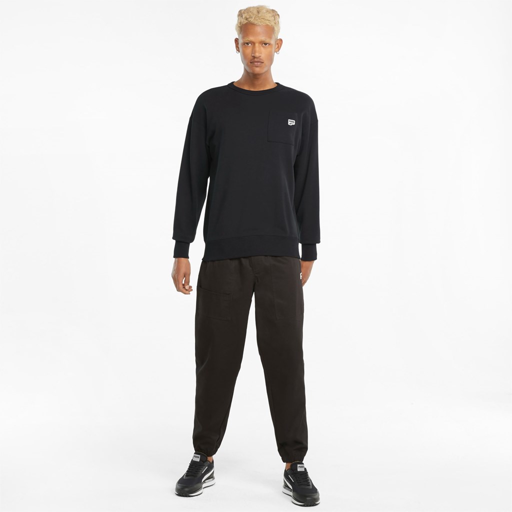 Black Puma Downtown Crew Neck Men's Sweatshirt | 4809GPIQO