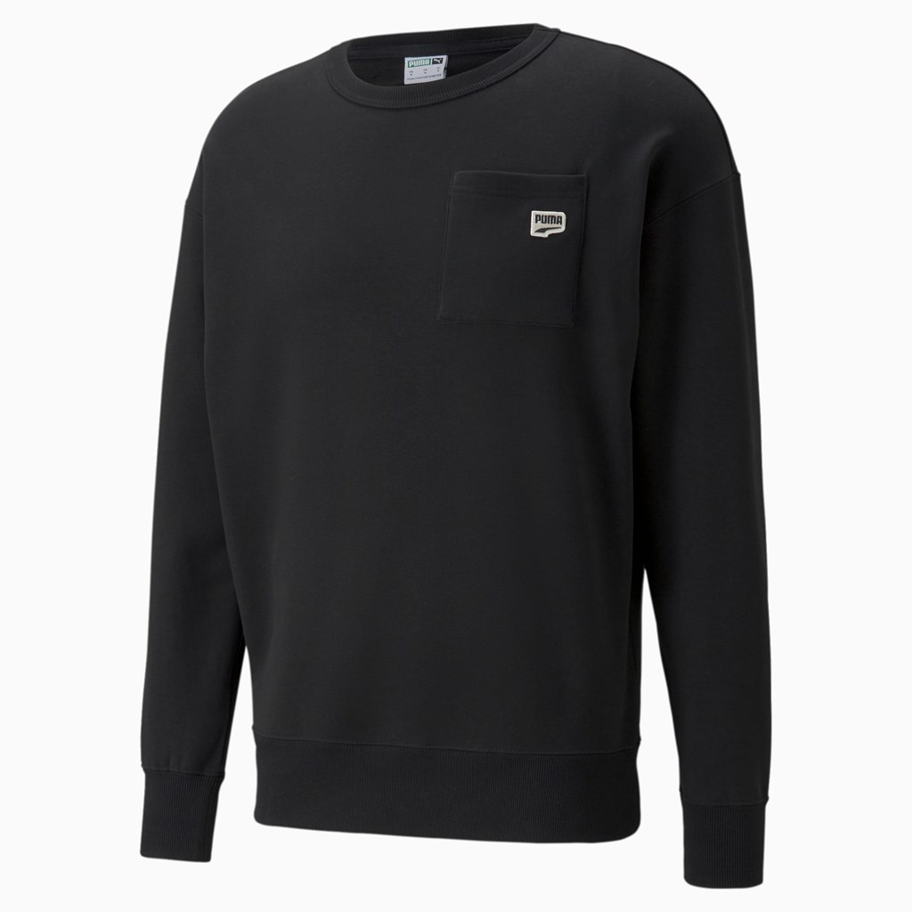 Black Puma Downtown Crew Neck Men's Sweatshirt | 4809GPIQO