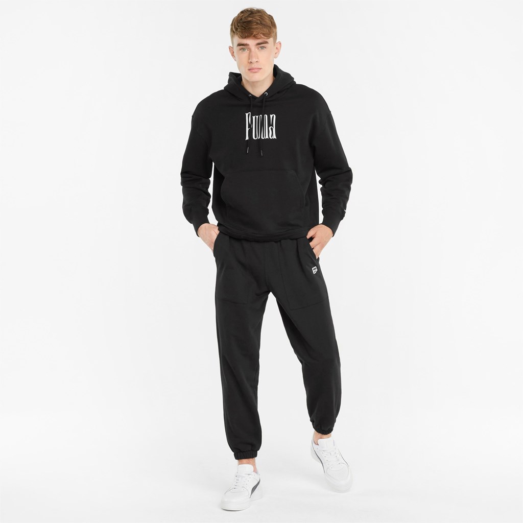 Black Puma Downtown French Terry Men's Sweatpants | 8401ATENF