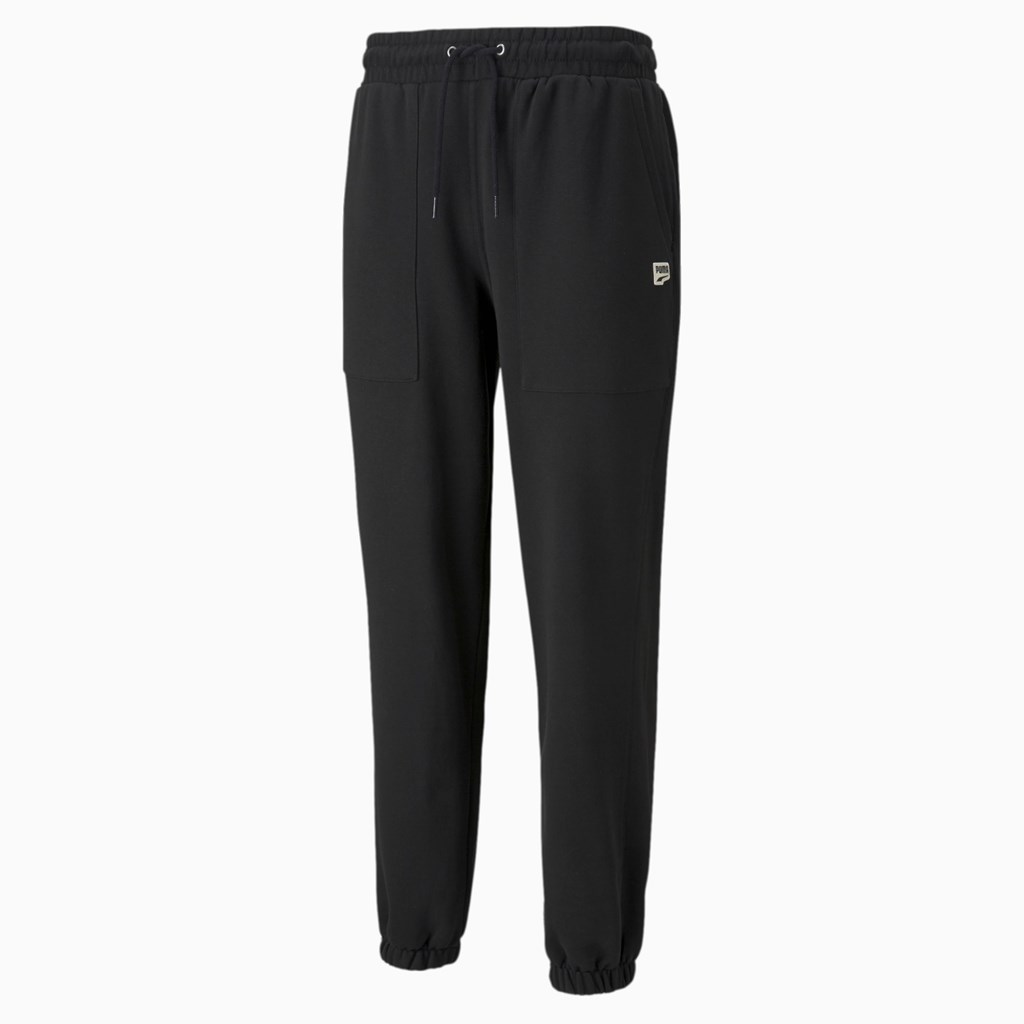 Black Puma Downtown French Terry Men's Sweatpants | 8401ATENF