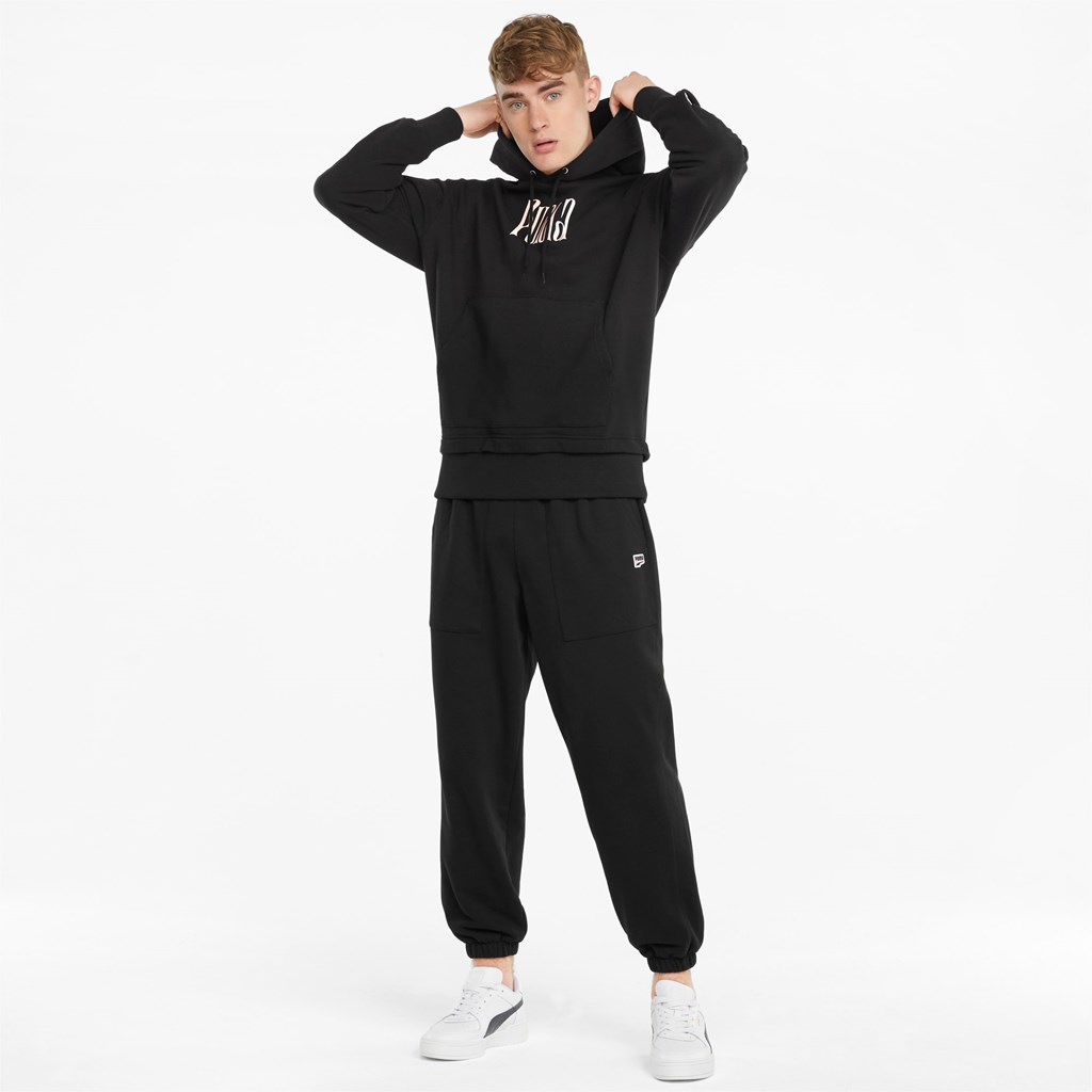 Black Puma Downtown Graphic French Terry Men's Hoodie | 6103SNTVQ