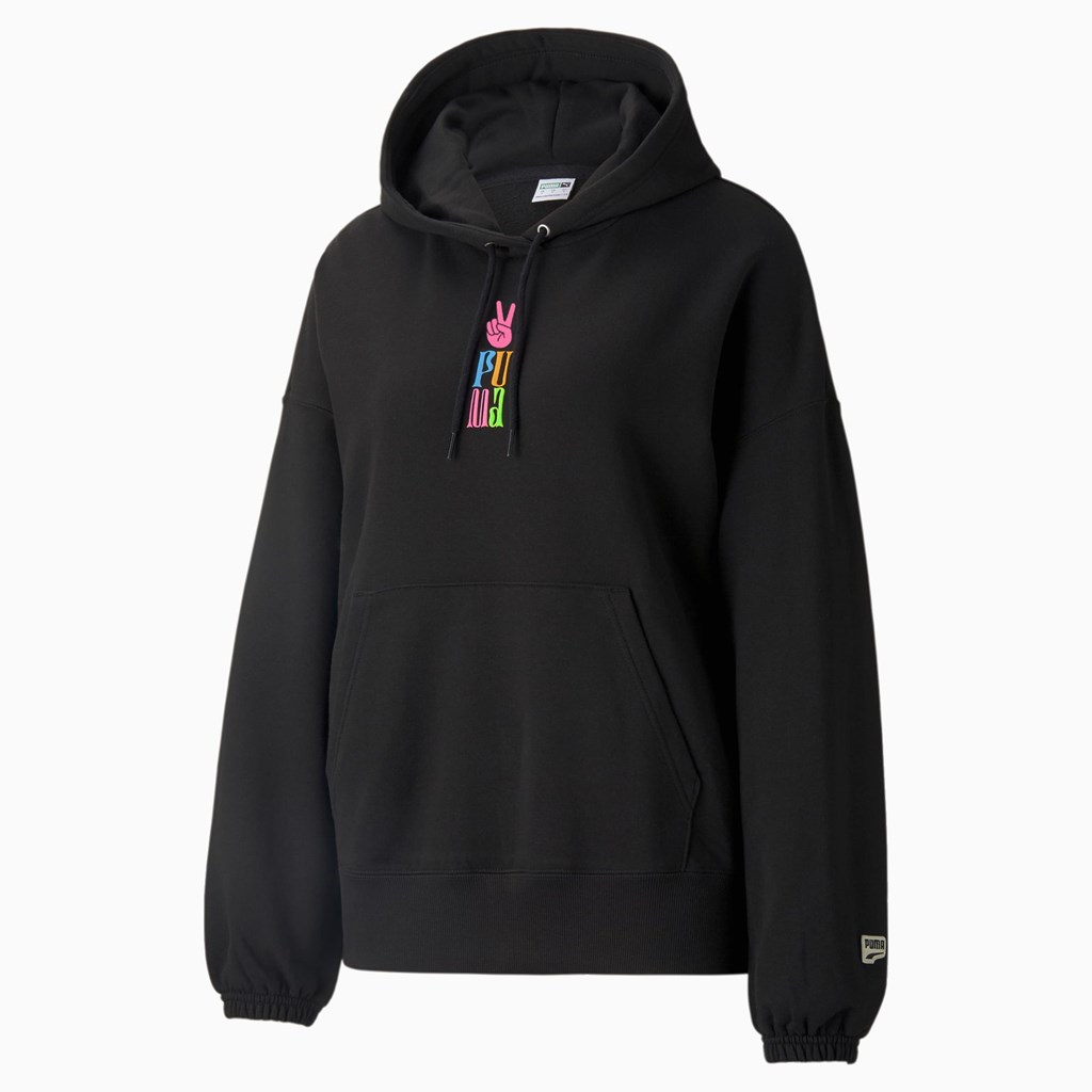 Black Puma Downtown Graphic Women's Hoodie | 6293YOBNK