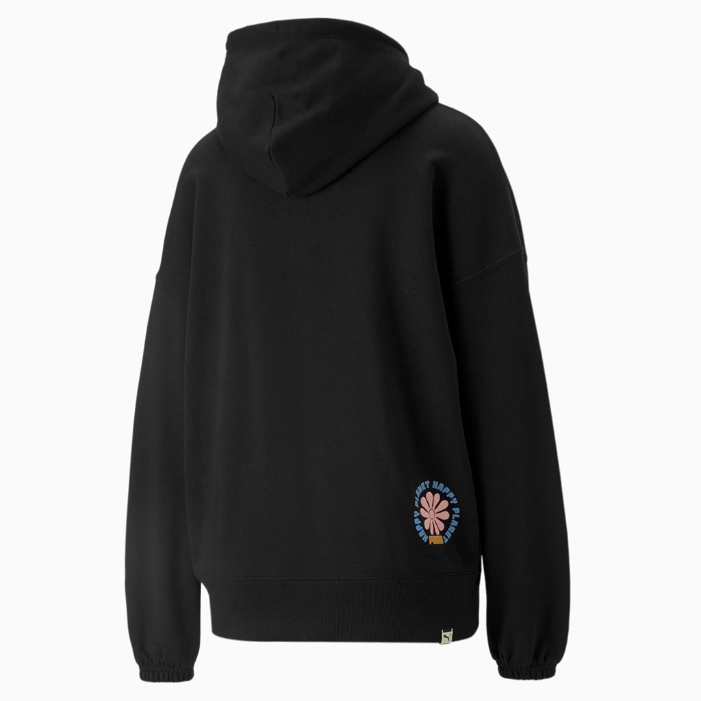 Black Puma Downtown Graphic Women's Hoodie | 6293YOBNK