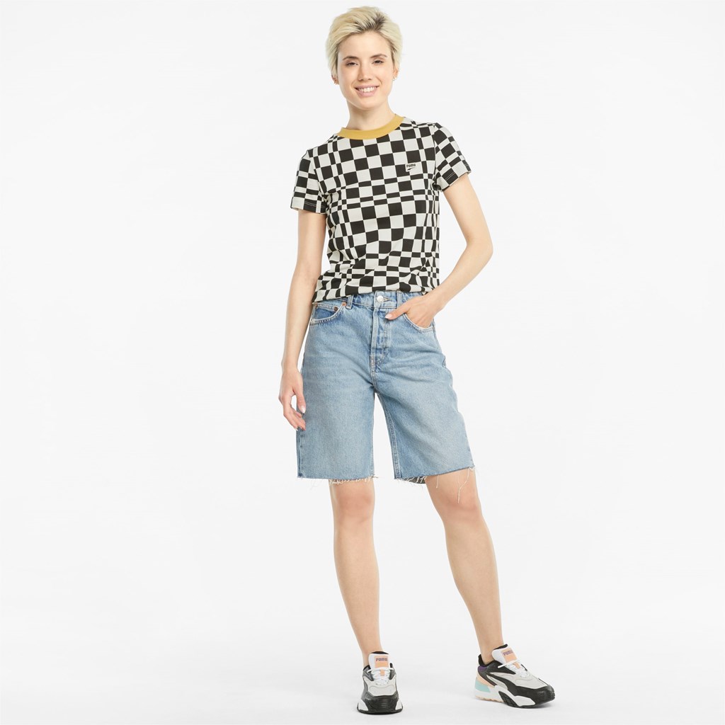 Black Puma Downtown Printed Women's Tee | 3189XEYDW