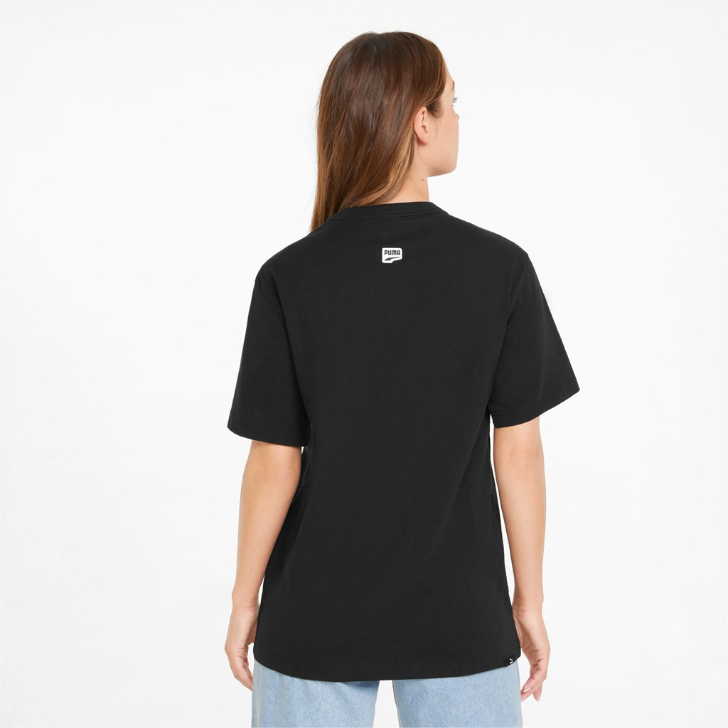 Black Puma Downtown Relaxed Graphic Women's Tee | 9280UKZGM