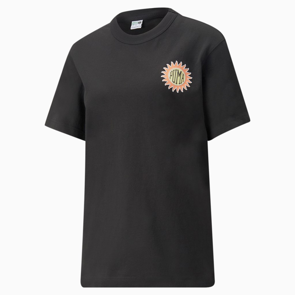 Black Puma Downtown Relaxed Graphic Women's Tee | 9280UKZGM