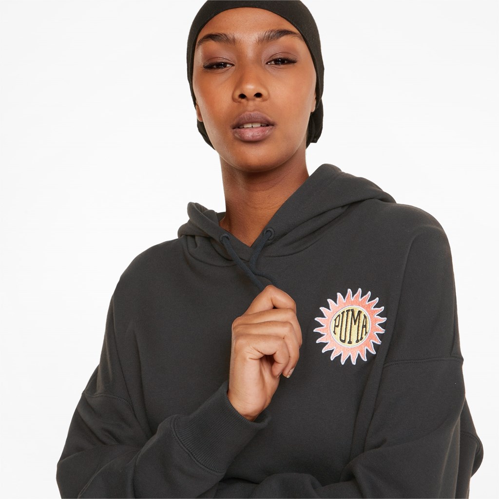 Black Puma Downtown Relaxed Women's Hoodie | 1974CZIUP