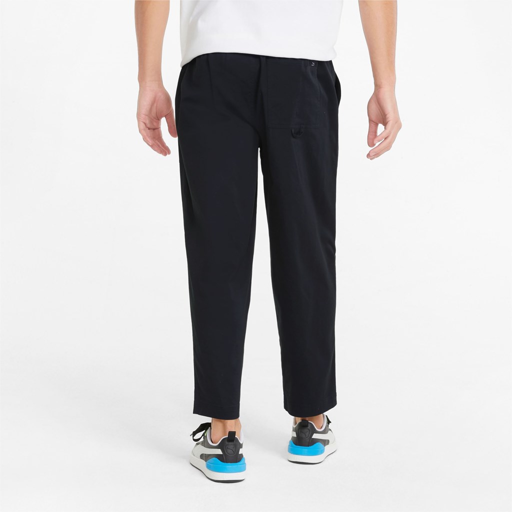 Black Puma Downtown Twill Tapered Men's Pants | 2064ODJEF