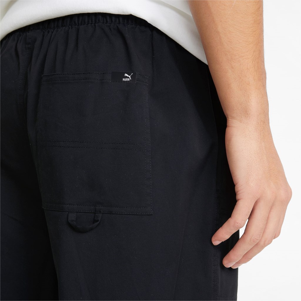 Black Puma Downtown Twill Tapered Men's Pants | 2064ODJEF