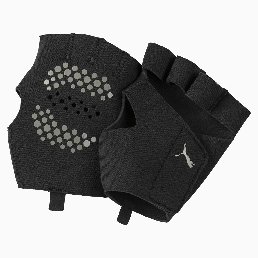 Black Puma Essential Premium Grip Cut Fingered Training Men\'s Gloves | 3726BXDSZ