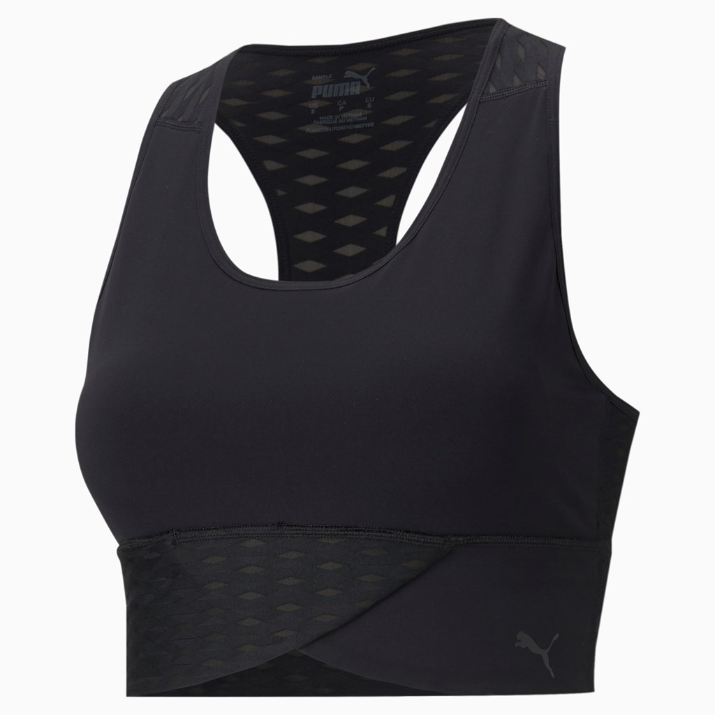 Black Puma Flawless Mid Impact Women's Sports Bra | 1508NLYIV